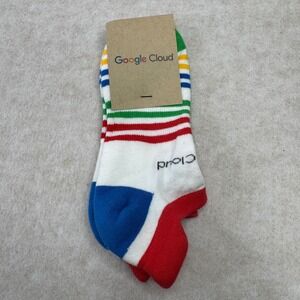 Google Cloud Socks Crew Socks White Red Blue Green Yellow Stripes Cotton Blend